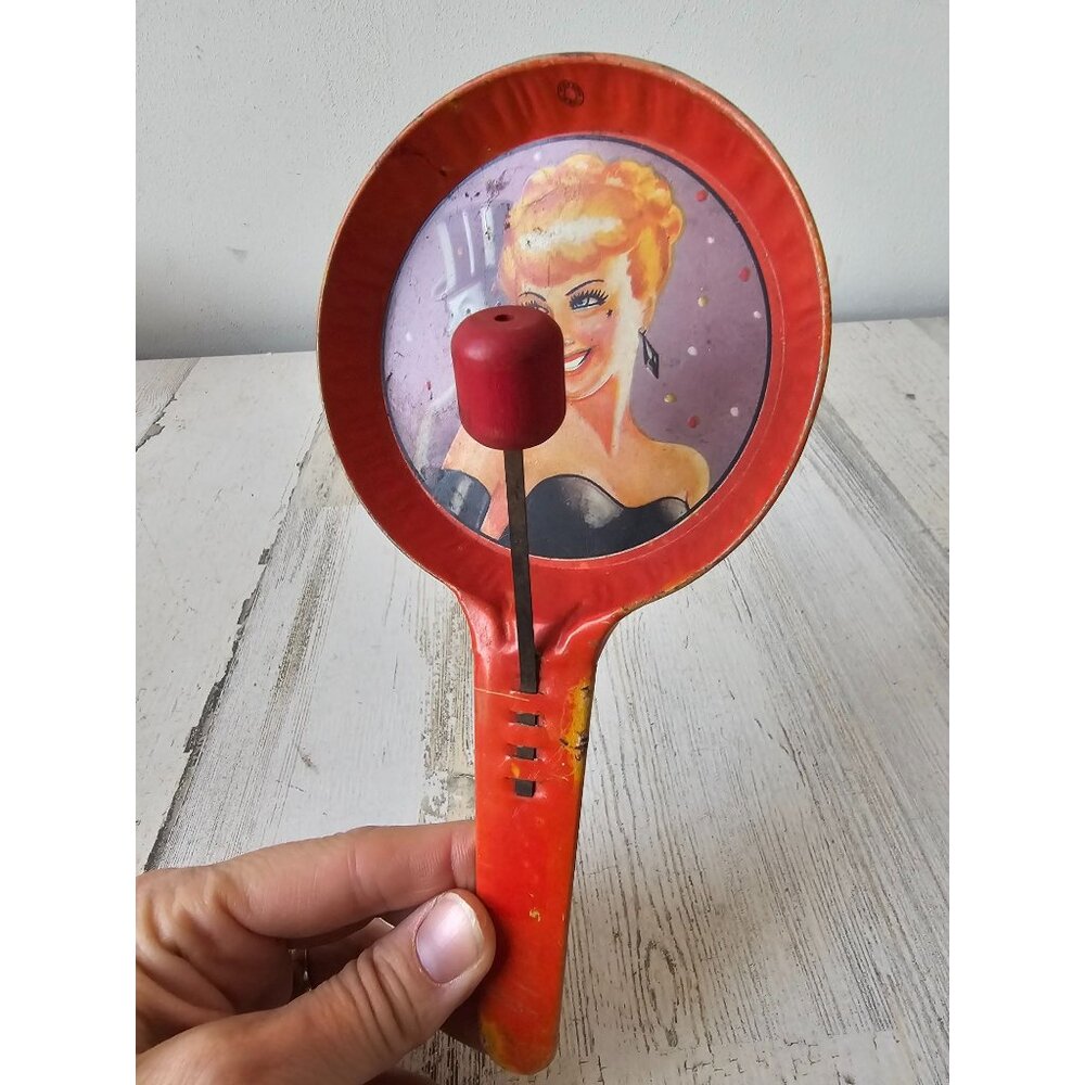 T cohn vintage noise maker metal lady top hat evening toy